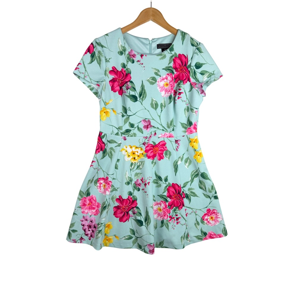 Jessica Howard Floral Print Fit&Flare Short Sleeve Dress size 14 Petite Green